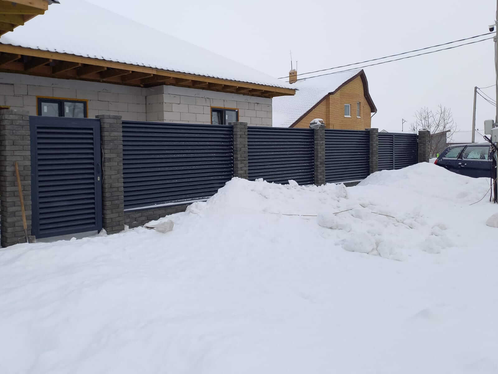 Забор из ламелей еврожалюзи 41м RAL7024/7024 Серый Графит двусторонний в Осинцево
